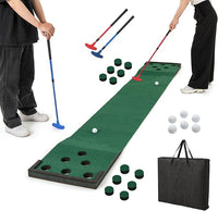 Tappetino da Golf, Putting Green con 2 Mazze Regolabili, 6 Palline e 12 Copri Buco, Tappetino da Allenamento per Giardino, Feste, Soggiorno e Ufficio, 332 cm x 50 cm