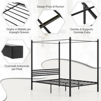 Struttura Letto in Metallo 200x140 cm, Telaio da Letto Matrimoniale con Testiera e 4 Poste, Sostegno Robusto in Metallo, Carico Massimo 300kg