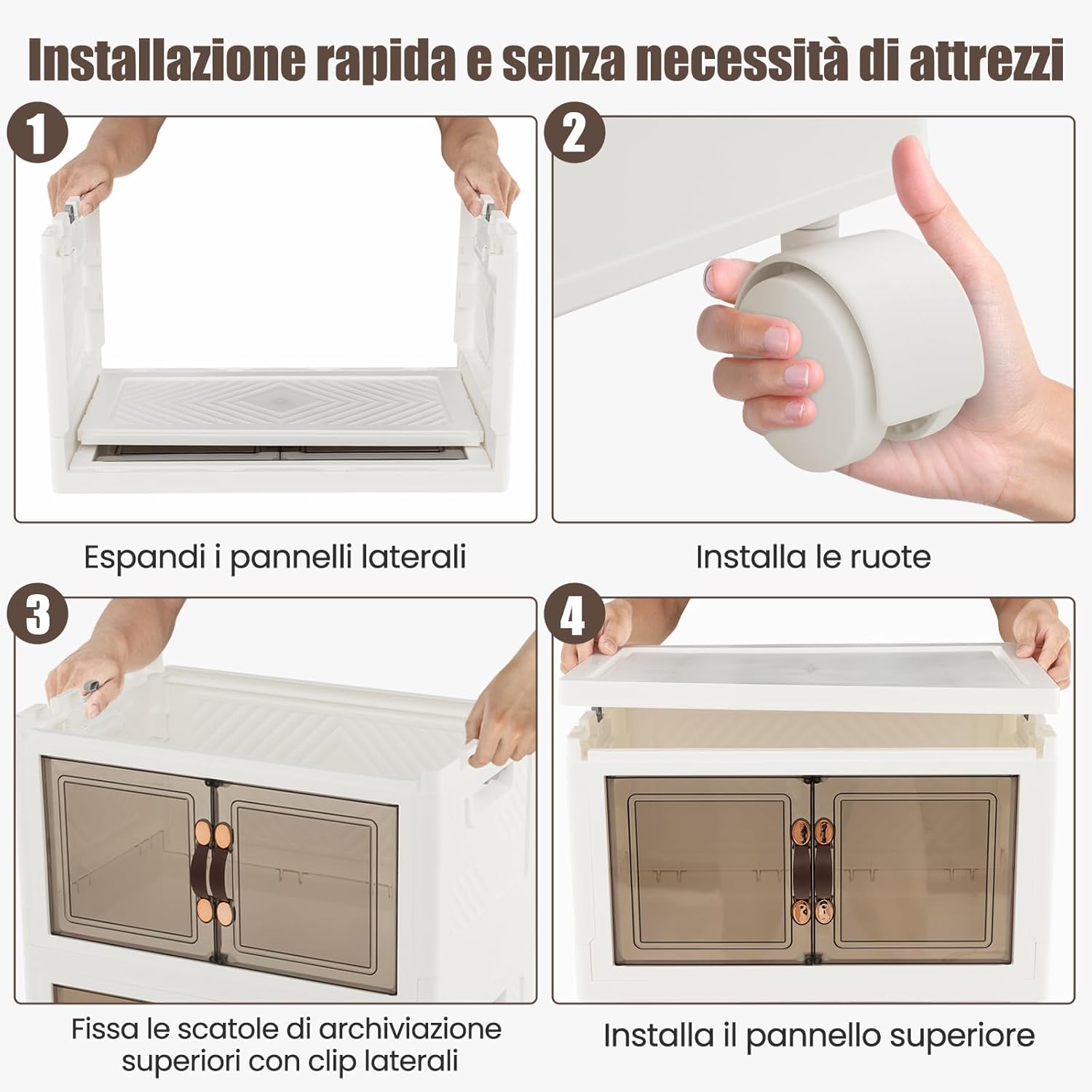 Scatola Portaoggetti, Contenitori in Plastica con Coperchio e 4 Ruote, Contenitore Pieghevole Impilabile per Soggiorno, Cucina e Camera da Letto (XL-Set di 5)