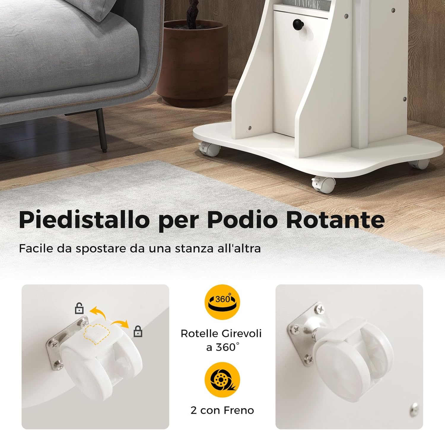 Scrivania Regolabile in Altezza con Ruote, Standing Desk Mobile con Piano Inclinabile e Scomparti, Scrivania per Laptop Ergonomica con Rotelle per Ufficio e Casa (Bianco)