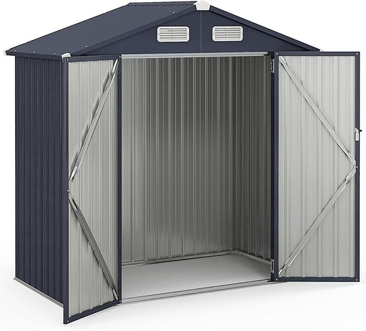 Capanno da Giardino 193 x 108 cm, in Metallo Zincato con 4 Prese d'Aria e Porte Bloccabili, Impermeabile e Resistente al Vento, Casetta da Esterno Porta Utensili per Cortile e Fattoria