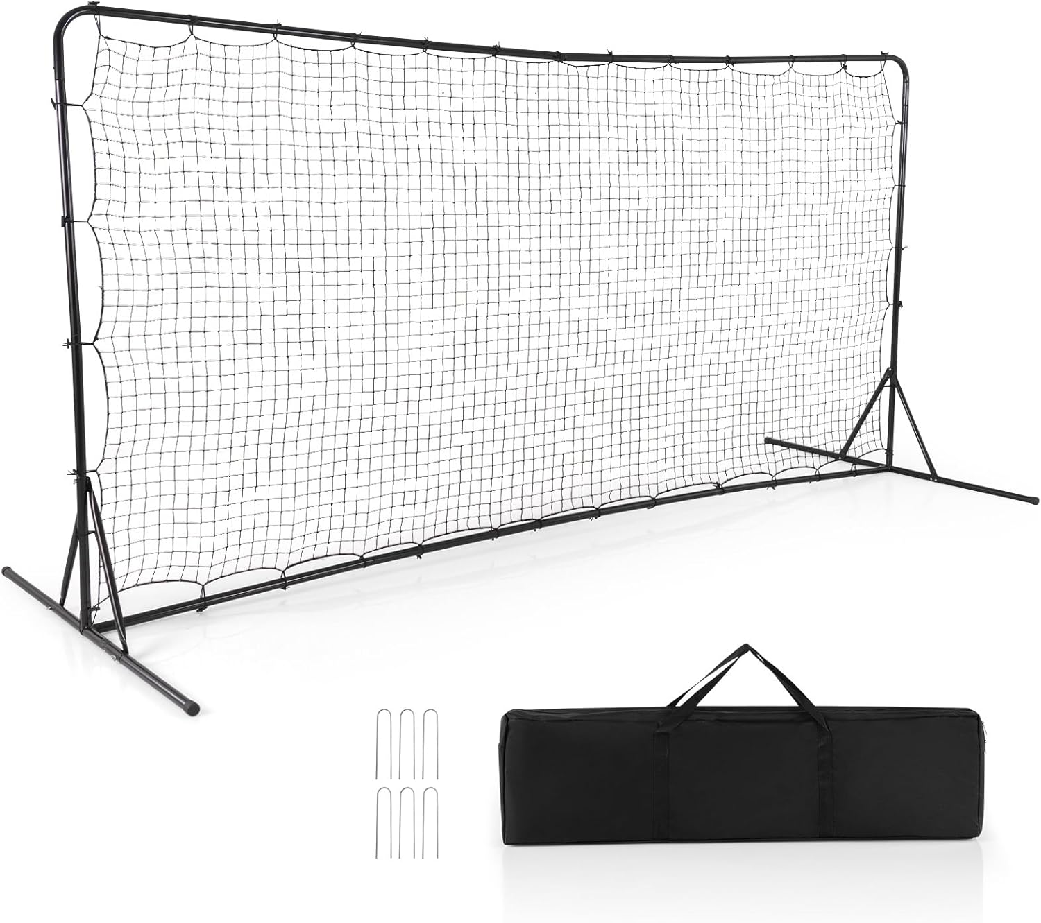 Porta da Calcio Rimbalzanti 372,5 x 182,5 CM, Set di Attrezzature da Calcio con Rete Resistente alle Intemperie, Borsa e 6 Picchetti per Terreno, Cortile e Parco