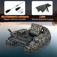 Gommone Gonfiabile da Pesca, Barca da Pesca Portatile con 2 Pinne, Pagaia in Alluminio, Pompa, Spallacci Regolabili e Kit di Riparazione, Schienale Regolabile, capacità di Carico 150kg