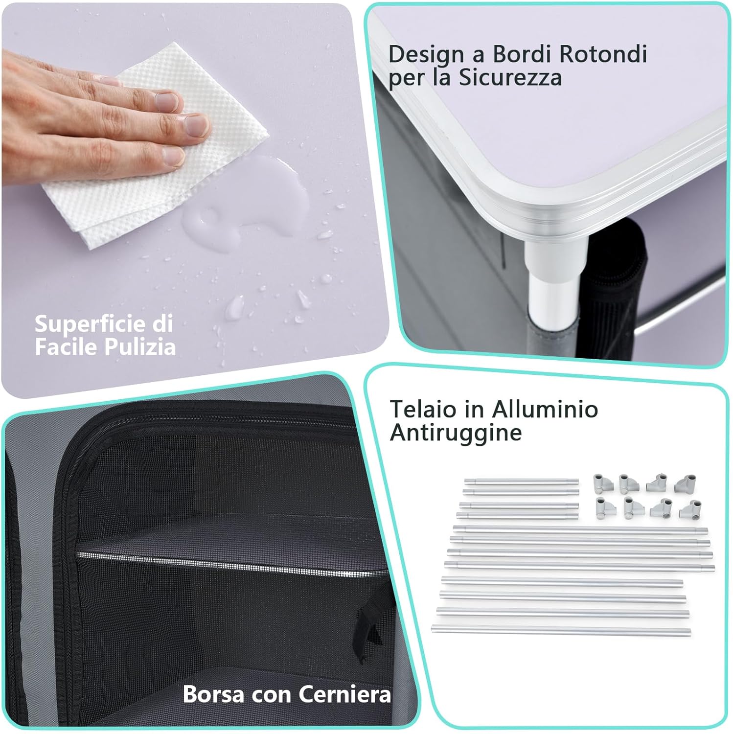 Cucina Portatile Cucina per Esterno Tavolo da Campeggio Pieghevole, Tavolo per Griglia in Alluminio, con Contenitori, per Festa Griglia e Campeggio (Grigio)