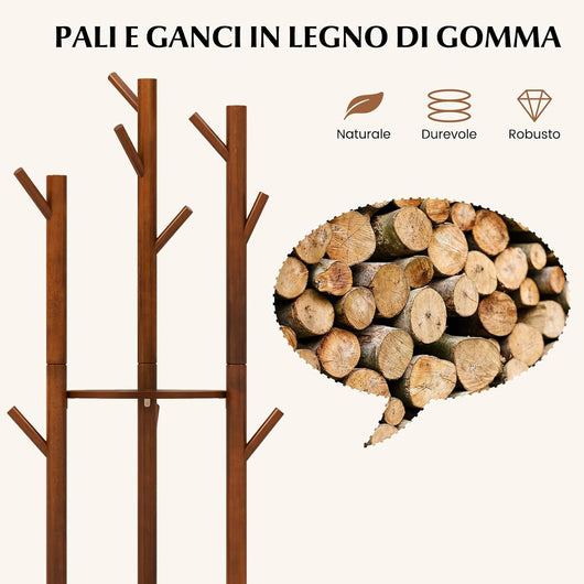 Attaccapanni girevole a forma di albero, Appendiabiti con 3 Ripiani e 9 Ganci, Appendiabiti 167 cm per Ingresso Salotto Camera da Letto