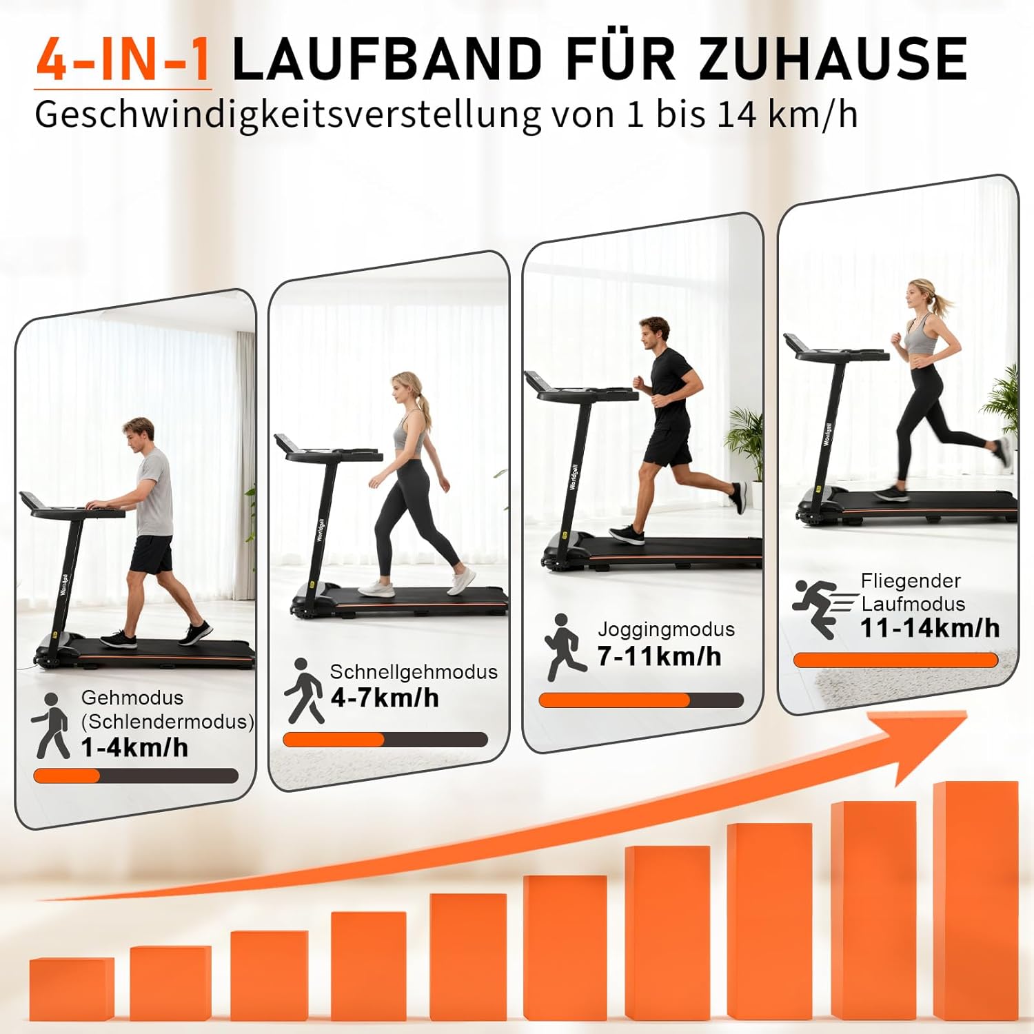 ZMH Tapis roulant da casa pieghevole con schermo LED e corrimano pulsante di misurazione della frequenza cardiaca