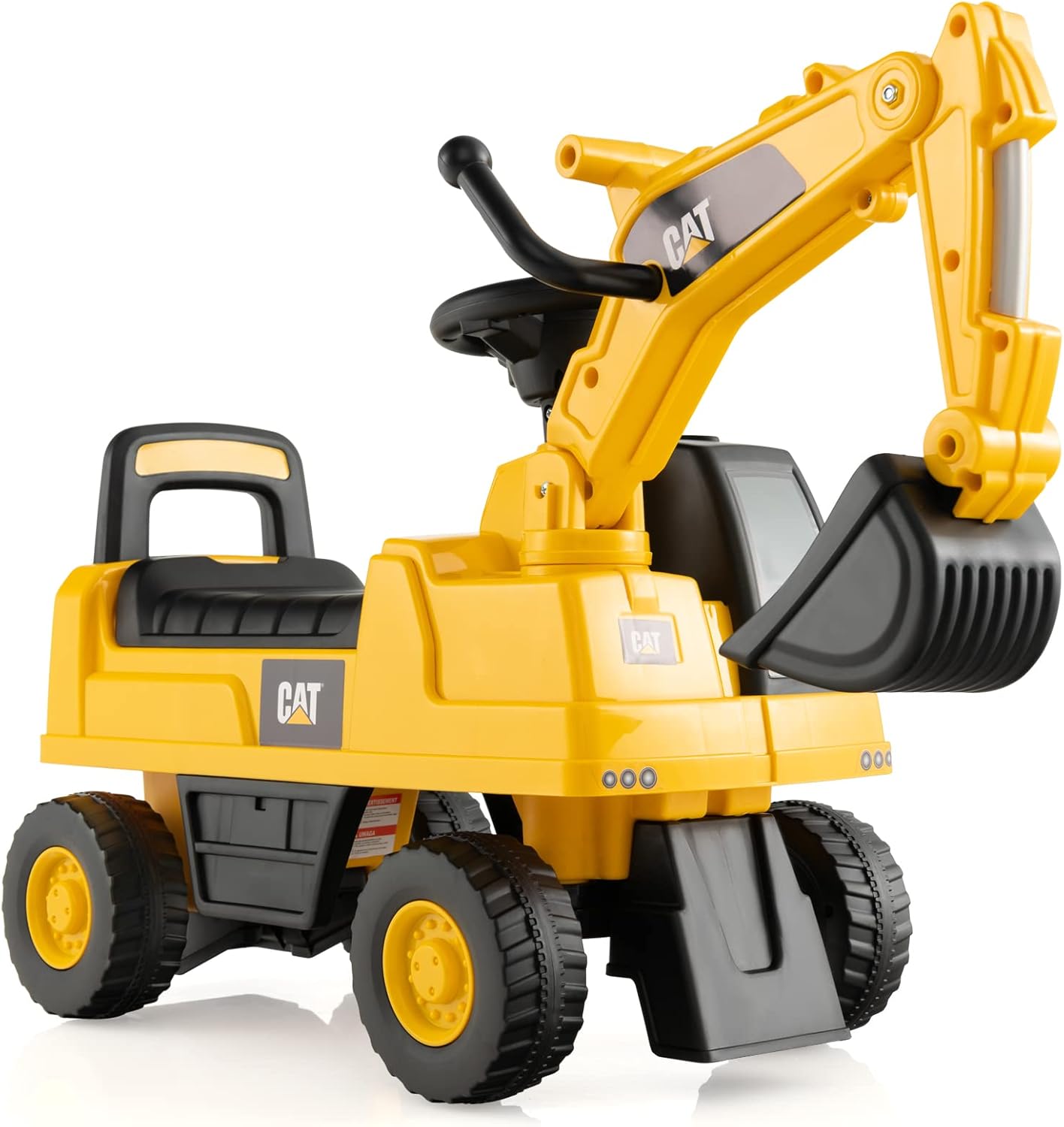 Escavatore Giocattolo Cavalcabile, Ruspa per Bambini con Benna da Scavo Girevole, Clacson e Spazio di Archiviazione Nascosto, Regalo per Bambini 1-3 Anni, Giallo (Stile 2)