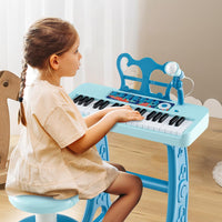 Pianoforte per Bambini a 37 Tasti, Strumento Musicale Elettronico con Microfono Regolabile e Leggio Rimovibile, Sgabello Abbinato, per Bambini di 3+ Anni (Blu)