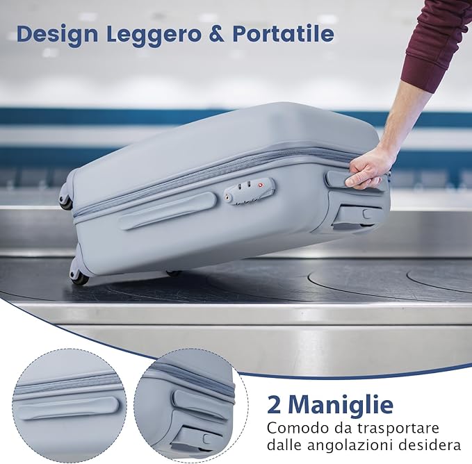 Valigia da Viaggio con Ruote Girevoli, Valigia Trolley con Manico Regolabile in Altezza, Guscio Rigido in PC, 38 x 22 x 57 cm (Blu)