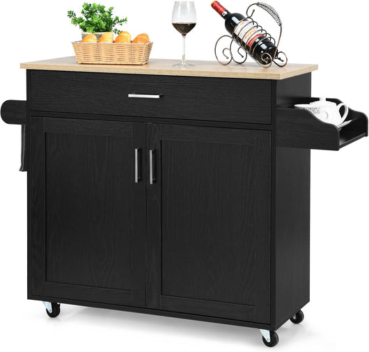 Carrello da Cucina con Ruote di Gomma, Scaffale per Microonde Carrello Servizio, Credenza Cucina Legno Moderno Elegante, 116 x 37 x 85 cm (Nero)