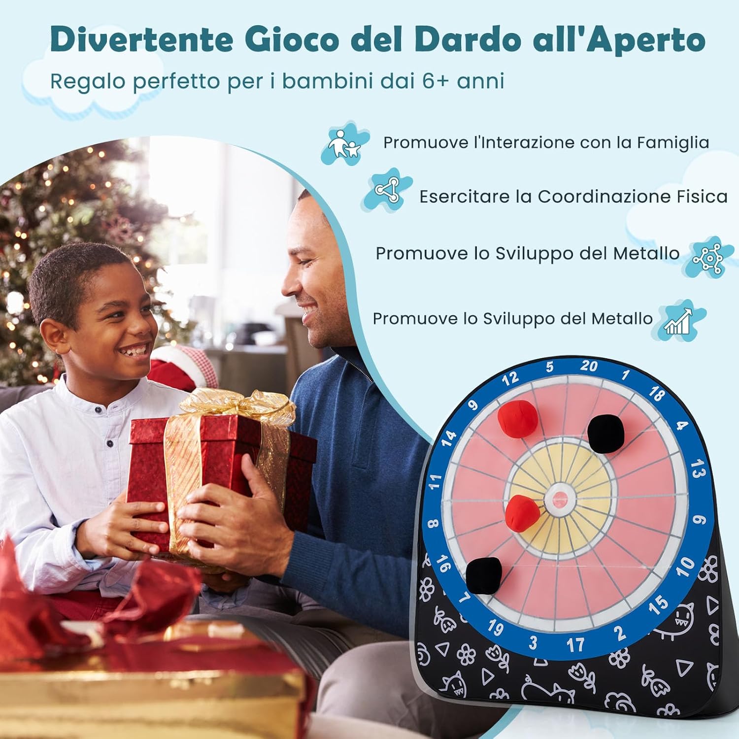 Grande Bersaglio per Freccette per Bambini, Freccette Bersaglio Pieghevole con 4 Palloni e Borsa da Trasporto, Adatto per Giardino, Prato, Festa e Scuola