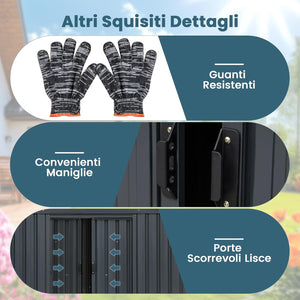 Casetta da Giardino 3,25 m³, Capanni da Esterno Porta Attrezzi Multifunzionale con Tetto Inclinato, Porte Scorrevoli, Ventilazione e Telaio Metallico Zincato 192,5 x 129 x 196 cm