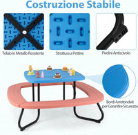 Tavolo da Picnic per Bambini con 8 Posti 125 × 125 × 100-160 cm, Tavolino Bambini in HDPE con Ombrellone Regolabile e Pieghevole, Struttura in Metallo e 4 Panchine (tavolo blu)