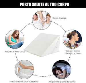 Cuscino a Cuneo per Letto e Divano, Cuscino da Lettura Relax, per Gambe Schiena e Ginocchio, con Fodera Lavabile (Bianco)