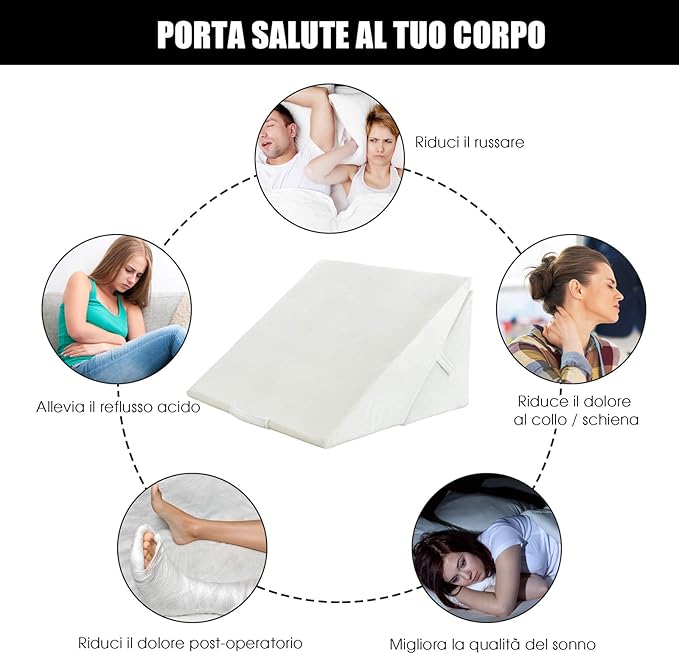 Cuscino a Cuneo per Letto e Divano, Cuscino da Lettura Relax, per Gambe Schiena e Ginocchio, con Fodera Lavabile (Bianco)