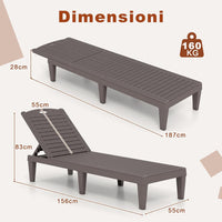 Set di 2 Sedie a Sdraio, Lettino Prendisole da Esterno in PP con Schienali Regolabili in 4 Posizioni, Sedia Reclinabile per Patio, Piscina, Terrazza, Portata 160 kg (Marrone)