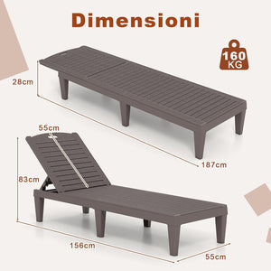 Set di 2 Sedie a Sdraio, Lettino Prendisole da Esterno in PP con Schienali Regolabili in 4 Posizioni, Sedia Reclinabile per Patio, Piscina, Terrazza, Portata 160 kg (Marrone)