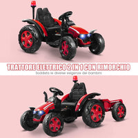 Trattore Elettrico per Bambini con Rimorchio, 2 in 1 Go Kart e Trattore per Bambini 3-8 Anni, con Telecomando e Cintura di Sicurezza a 2 Punti (Rosso)