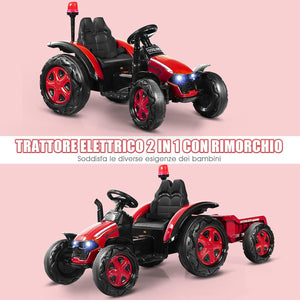 Trattore Elettrico per Bambini con Rimorchio, 2 in 1 Go Kart e Trattore per Bambini 3-8 Anni, con Telecomando e Cintura di Sicurezza a 2 Punti (Rosso)