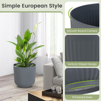 Set di Vasi Rotondi in Plastica, 2 Vasi per Fiori a Strisce con Sistema di Drenaggio Opzionale, Vasi Decorativi per Piante da Interni ed Esterni per Veranda, Giardino e Balcone