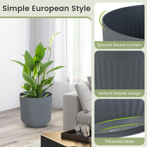 Set di Vasi Rotondi in Plastica, 2 Vasi per Fiori a Strisce con Sistema di Drenaggio Opzionale, Vasi Decorativi per Piante da Interni ed Esterni per Veranda, Giardino e Balcone
