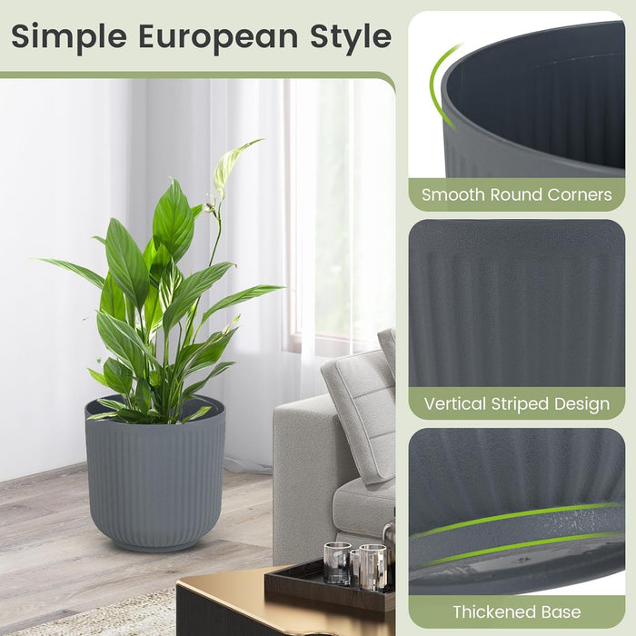 Set di Vasi Rotondi in Plastica, 2 Vasi per Fiori a Strisce con Sistema di Drenaggio Opzionale, Vasi Decorativi per Piante da Interni ed Esterni per Veranda, Giardino e Balcone
