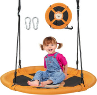 Altalena a Cerchio da 102 cm, Altalena a Nido con Corde Regolabili e Moschettoni, Tessuto Oxford Impermeabile, Altalena Rotonda da Esterno con Rotazione a 360Â° per Bambini(Giallo)