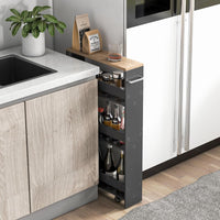 Carrello Portaoggetti da Cucina, Scaffale con Maniglia Laterale e Ruote, Carrello Salvaspazio con 3 Scaffali Stretti, 47,5x13x80,5 cm (Naturale+Grigio)