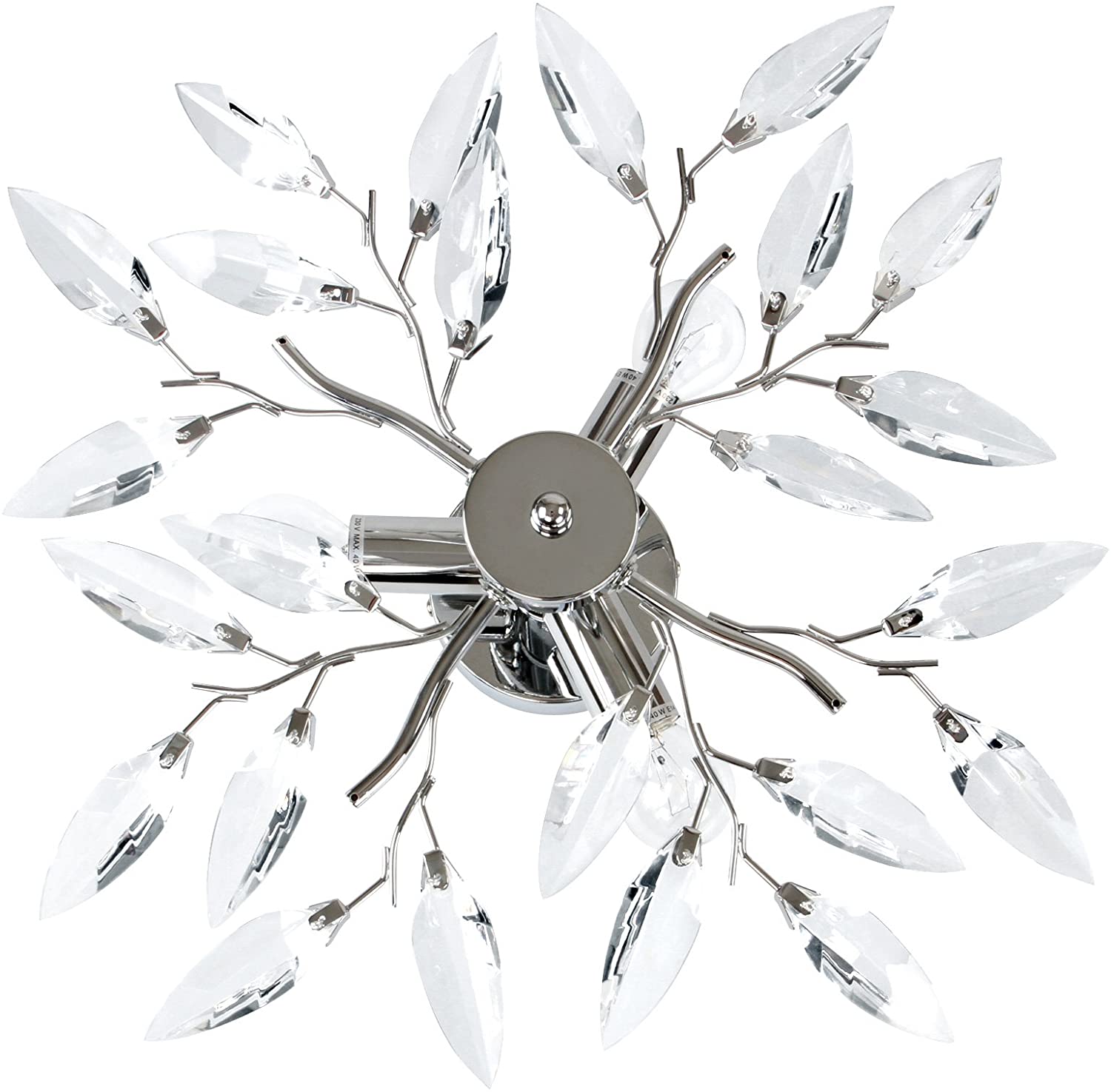Plafoniera 3 lampadine da max 40 watt e14 design foglie acriliche lampadario lampada da soffitto apparecchio di illuminazione per soggiorno camera da letto trasparente 01_0000116