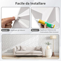50 Pezzi 3D Pannelli Murali 30 x 30 cm, Pannello da Parete 3D Diamante, Decorazione Interna da Parete in PVC, 4,5 m², per Soggiorno Camera da Letto (4,5㎡,Bianco)