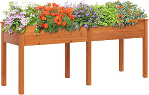 Fioriera da Giardino Rialzata, Letto da Giardino Elevato in Legno con Pannello Divisore, Fori di Drenaggio, Aiuola Rialzata per Piante, Fiori, Erbe e Verdure (Marrone)