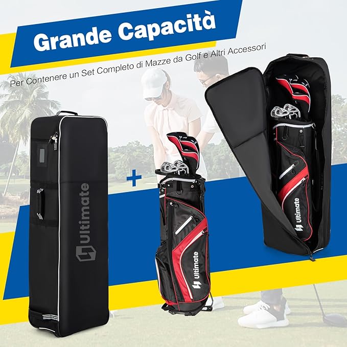 Borsa da Viaggio Golf Pieghevole con Ruote, Borsa da Golf in Tessuto Oxford Resistente ed Impermeabile, Custodia da Viaggio per Mazze da Golf per Compagnie Aeree, Nero