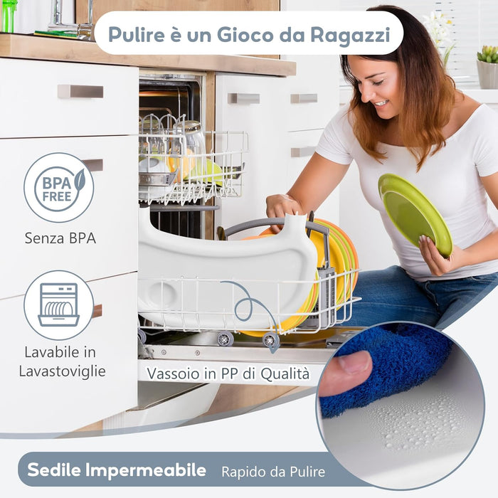 4 in 1 Seggiolone per Bambini, Seggiolone Papa con Vassoio Regolabile, Sedia da Terra per Bambini con Poggiapiedi, pert Bambini 6-36 Mesi (Bianco)