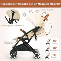 Passeggino Pighevole per Bmabini, Passeggino con Schienale e Poggiapiedi Regolabili, Passeggino Leggero Portata 15 kg, con Cappottina e Zanzariera, per Bambini 0-3 Anni (Beige)