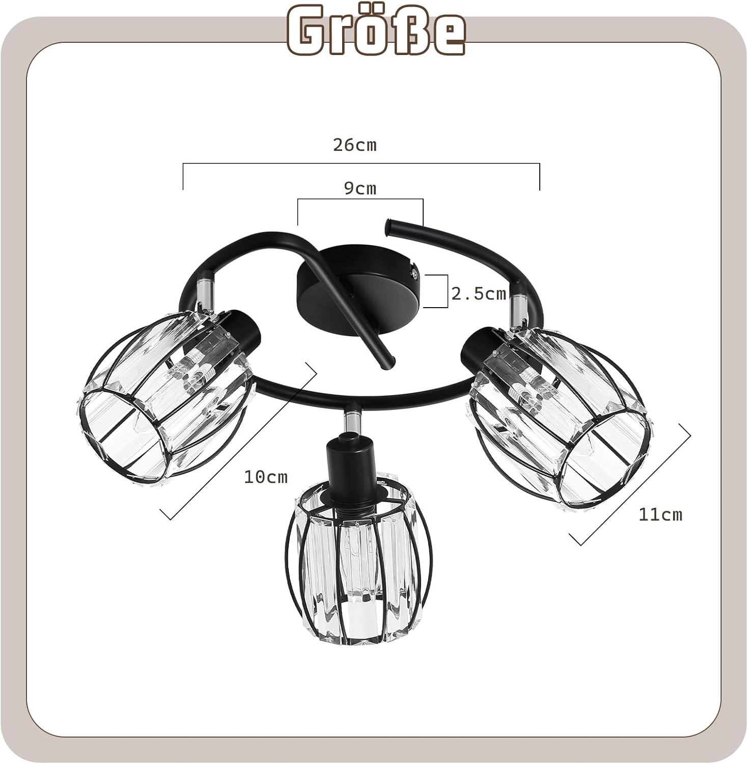 ZMH Faretto da soffitto retrò 3 fiamme E14 paralume cristallo per hotel