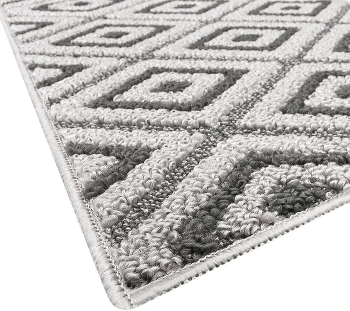 Tappeto Casa Cucina Rombi 3D 50X40 Cm Bordato Moderno Assorbente Antiscivolo Grigio