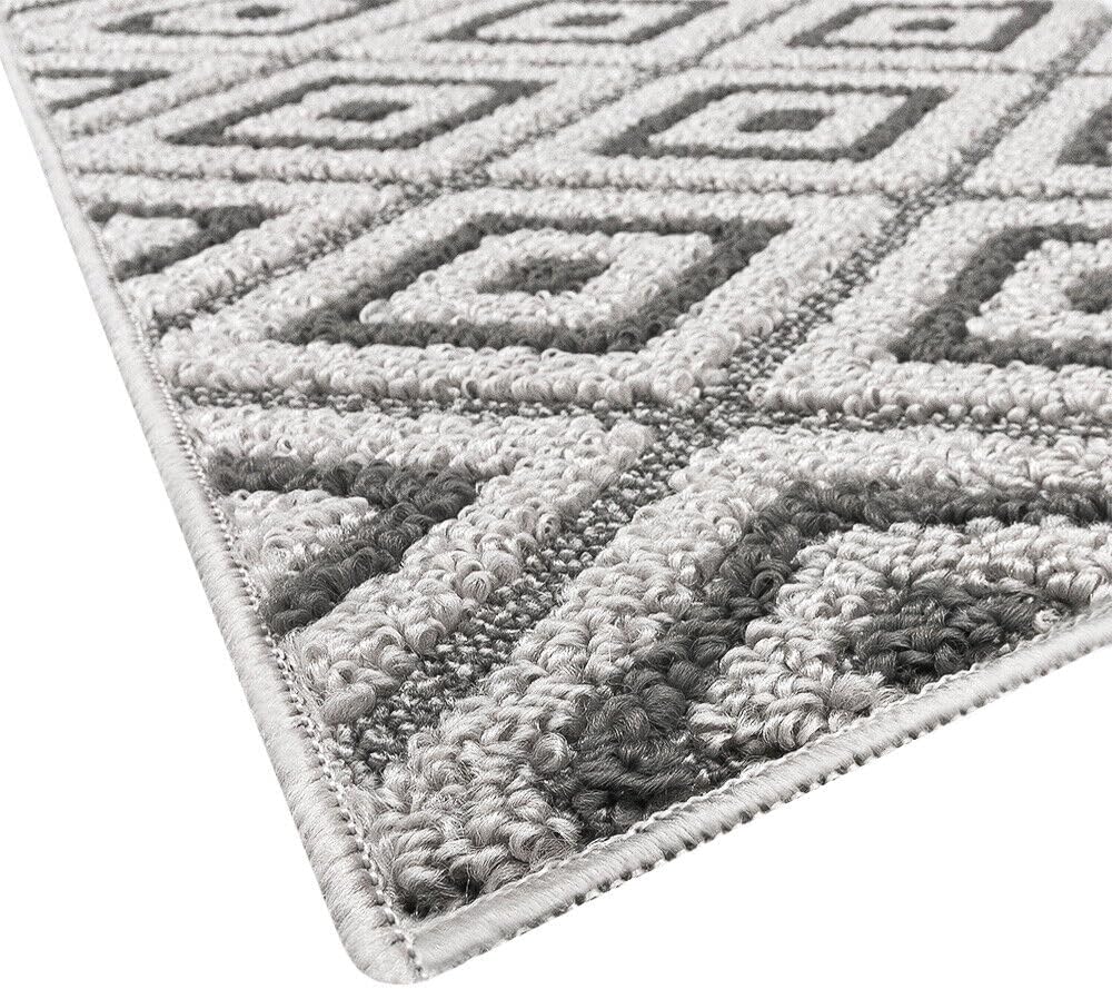 Tappeto Casa Cucina Rombi 3D 50X115 Cm Bordato Moderno Assorbente Antiscivolo Grigio