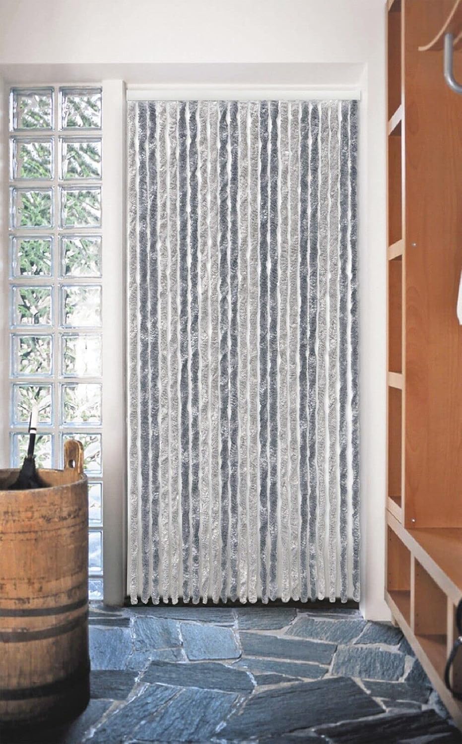 Tenda in Ciniglia 120x230 cm Porta Ingresso ProteggiSole Antimosche Lavabile Regolabile Argento