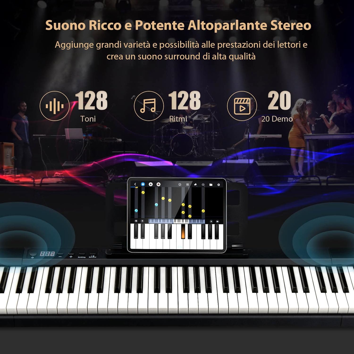 Pianoforte Digitale con 88 Tasti, Tastiera Elettronica con Borsa, Pedale di Risonanza, Caricabatterie, Cavo USB, Connessione Bluetooth, Ideale per Bambini e Adulti