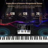 Pianoforte Digitale con 88 Tasti, Tastiera Elettronica con Borsa, Pedale di Risonanza, Caricabatterie, Cavo USB, Connessione Bluetooth, Ideale per Bambini e Adulti