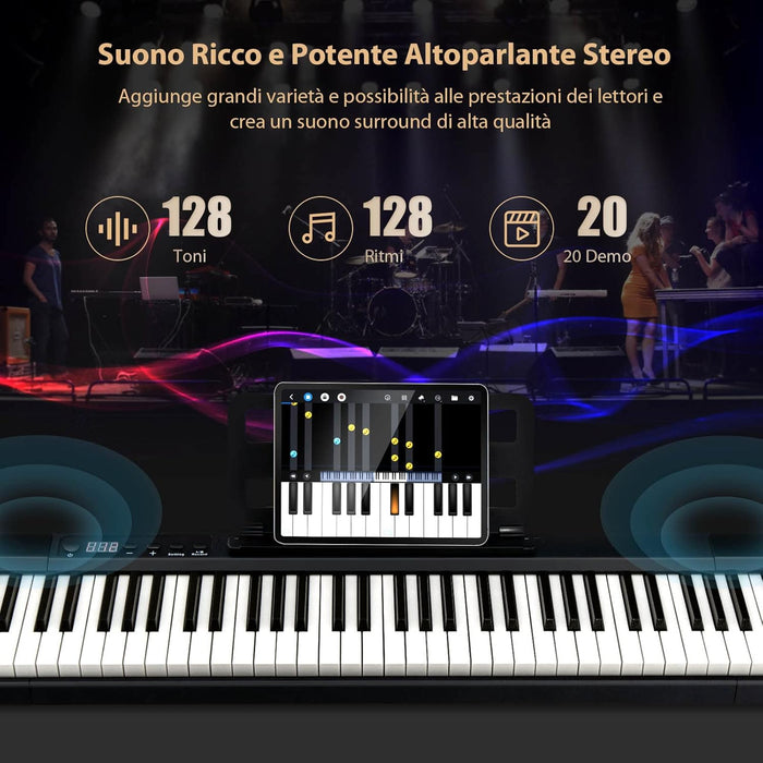 Pianoforte Digitale con 88 Tasti, Tastiera Elettronica con Borsa, Pedale di Risonanza, Caricabatterie, Cavo USB, Connessione Bluetooth, Ideale per Bambini e Adulti