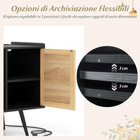 Supporto per Giradischi con Stazione di Ricarica, Credenza per Giradischi con Armadietto di Rattan, Mensole Regolabile, per 220 Album, Mobile Cucina Salvaspazio per Vinile (Nero)