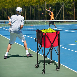 Carrello Porta Palline da Tennis, Carrello da Tennis Pieghevole in Alluminio con Ruote Frenate, Borsa Rimovibile Tasche Laterali, Borsa per Il Trasporto, Max 150 Palline Tennis