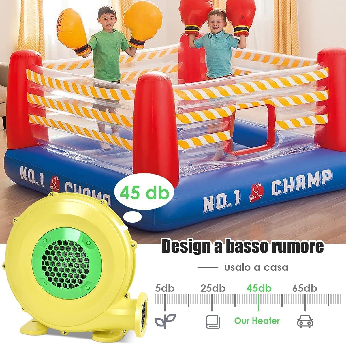 Ventilatore di Aria del Castello Gonfiabile, Soffiatore per Giochi Gonfiabili con Cavo di Alimentazione, per Castello Gonfiabile, Scivolo Acquatico e Giochi Gonfiabili (380W)