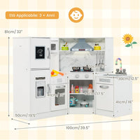 Set di Cucina Giocattolo per Bambini, con Suoni e Luci Divertenti, Lavabo, Forno a Microonde, Macchina del ghiaccio e Lavastoviglie, Lavagna, Ideale per Bambini 3 Anni+ (Bianco)