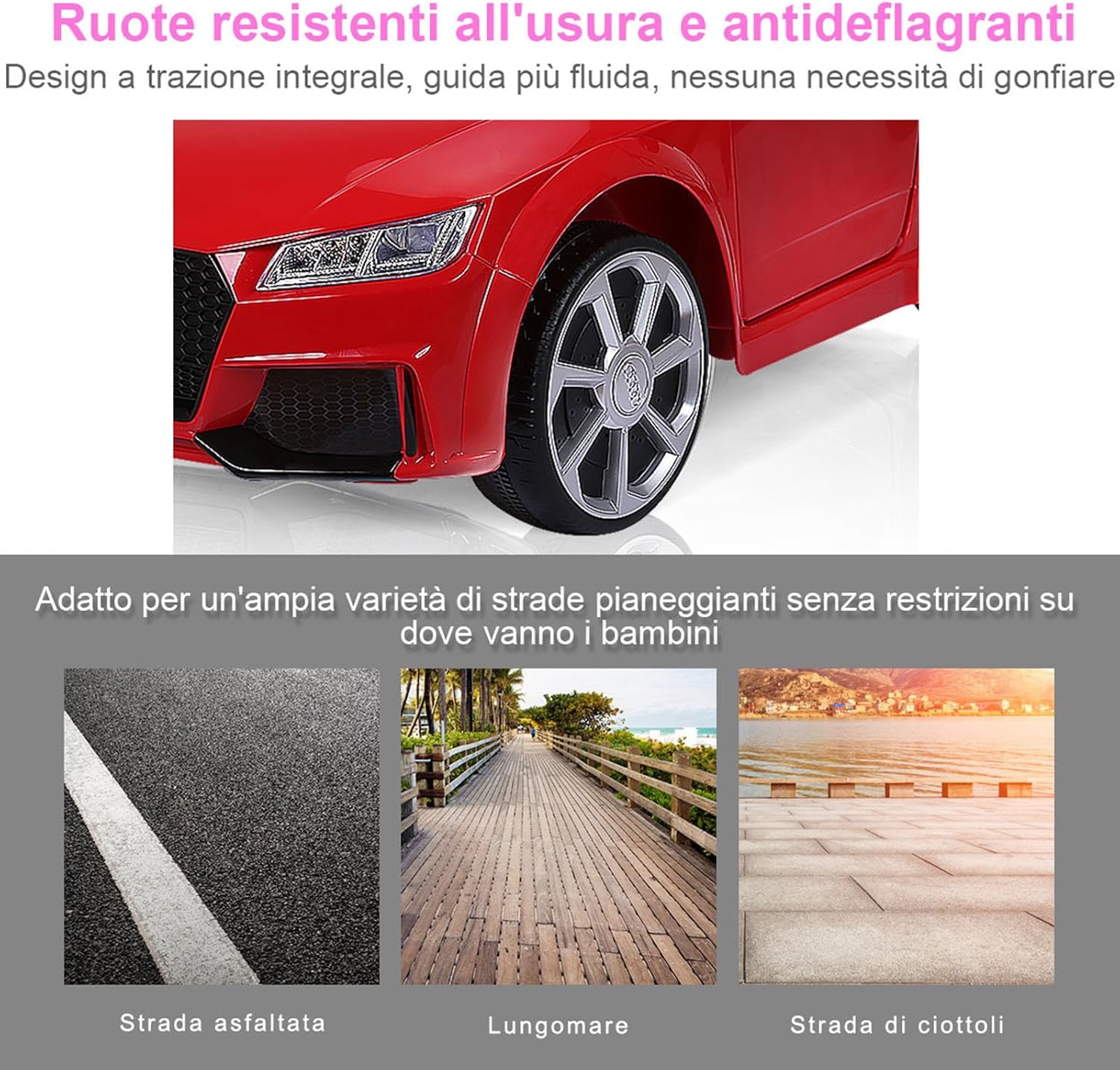 Audi 12V Auto Elettrica per Bambini, Macchina Elettrica con Velocità 2,5-5 km/ora, con Telecomando USB MP3 Luci LED (Rosso)