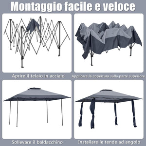 Gazebo da Giardino 3,95 x 3,95 M, Gazebo da Esterno con Tetto a 2 Livelli e 3 Altezze Regolabili, con Borsa,Tessuto Oxford, Ideale per Feste, Barbecue, Giardino, Spiaggia (Grigio)