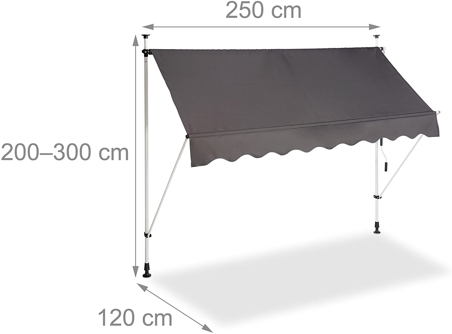 Tenda da balcone telescopica a manovella altezza regolabile in acciaio poliestere resistente ai raggi UV 250 x 120 cm grigio 13_0002541_4