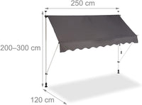 Tenda da balcone telescopica a manovella altezza regolabile in acciaio poliestere resistente ai raggi UV 250 x 120 cm grigio 13_0002541_4