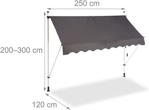 Tenda da balcone telescopica a manovella altezza regolabile in acciaio poliestere resistente ai raggi UV 250 x 120 cm grigio 13_0002541_4